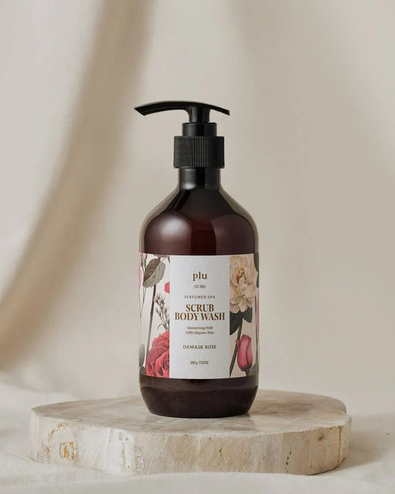 PLU PERFUMED SPA SCRUB BODY WASH DAMASK ROSE