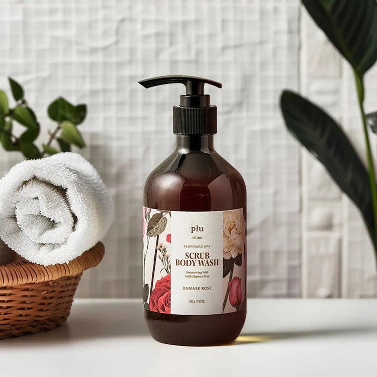 PLU PERFUMED SPA SCRUB BODY WASH DAMASK ROSE